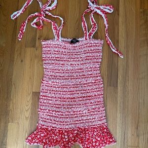 VICI Floral Red White Dress Ruffles Stretch Ruched Lace Floral